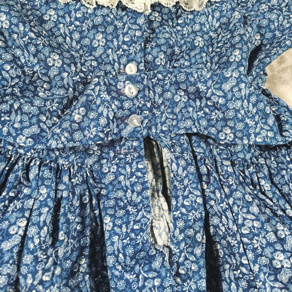 Vtg Mini World Prairie Dress Size 8 Blue Ditsy Floral Ruffle Lace Cottage Utah - Picture 3 of 11